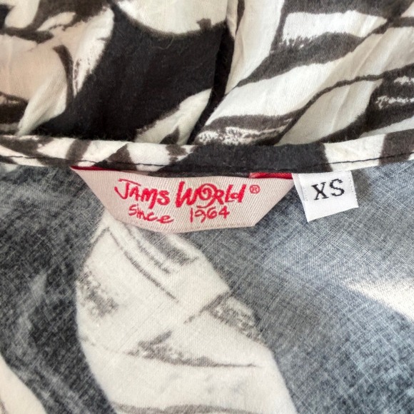 Jams World Size XS Dress Tropical Print Black White Sleeveless Midi Tiered - Picture 3 of 11